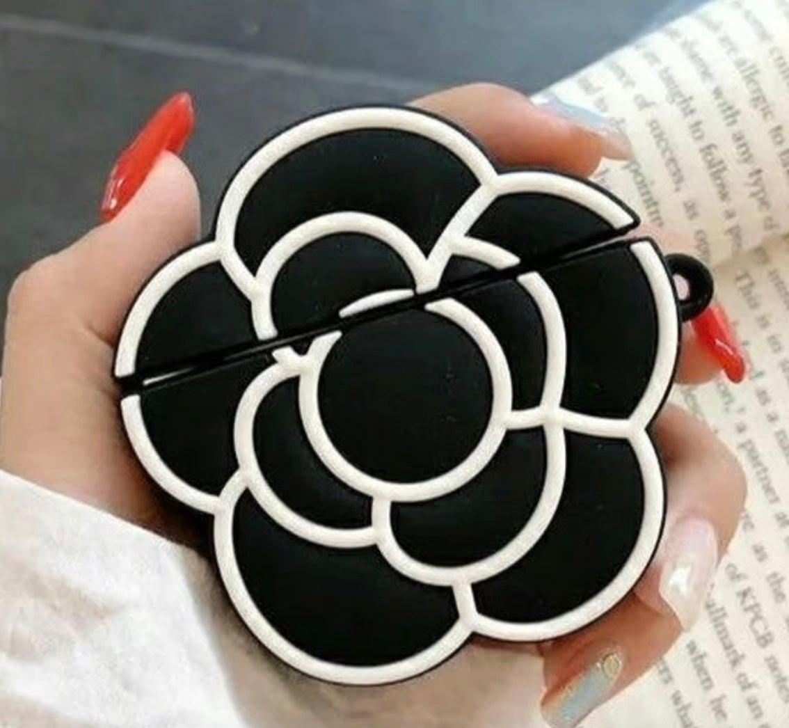 Black Flower Airpod Case